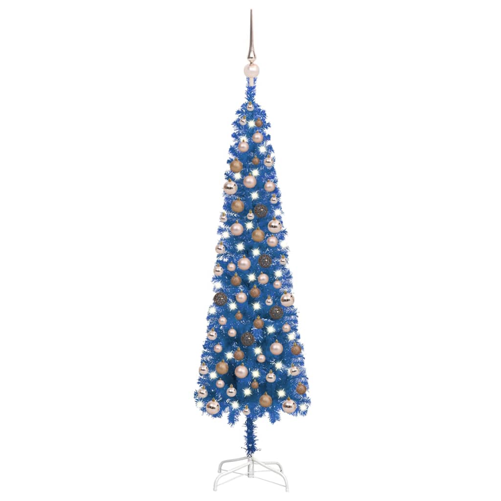 vidaXL Set pom de Crăciun subțire cu LED-uri/globuri albastru 120 cm vidaxl.ro