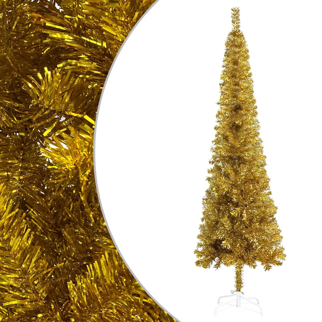 vidaXL Arbre de Noël mince pré-éclairé et boules doré 180 cm
