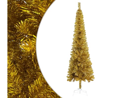 vidaXL Weihnachtsbaum Schlank mit Beleuchtung & Kugeln Gold 180 cm