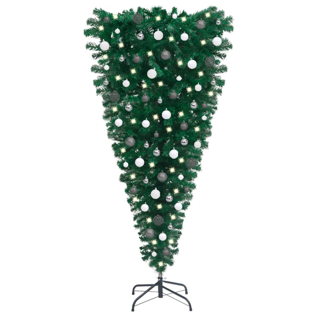 Image of vidaXL Upside-down Artificial Pre-lit Christmas Tree with Ball Set 120 cm