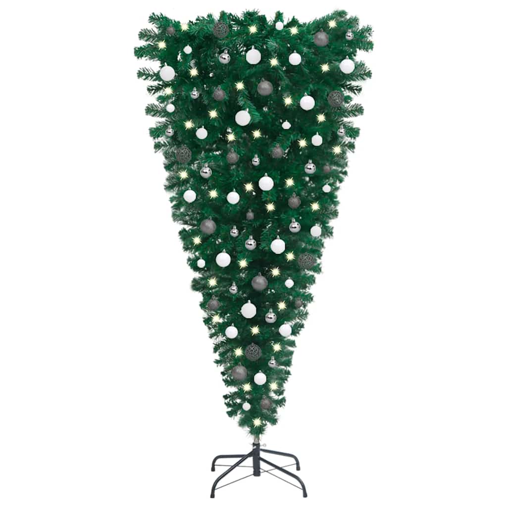 vidaXL Obrácený umělý vánoční stromek s LED a sadou koulí 120 cm