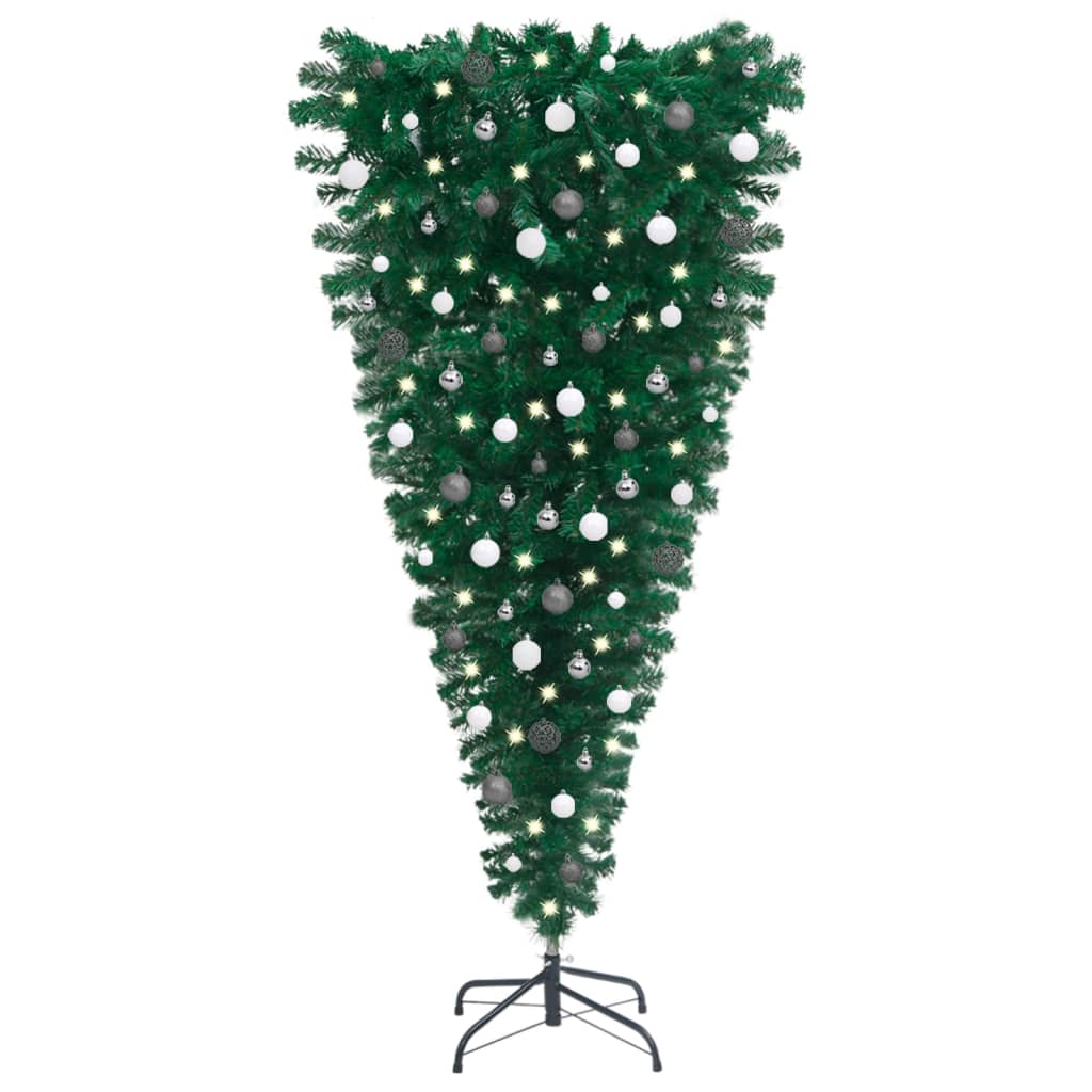 Image of vidaXL Upside-down Artificial Pre-lit Christmas Tree with Ball Set 150 cm
