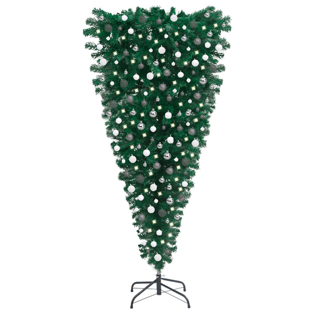 vidaXL Prevrátený osvetlený umelý vianočný stromček s guľami 240 cm