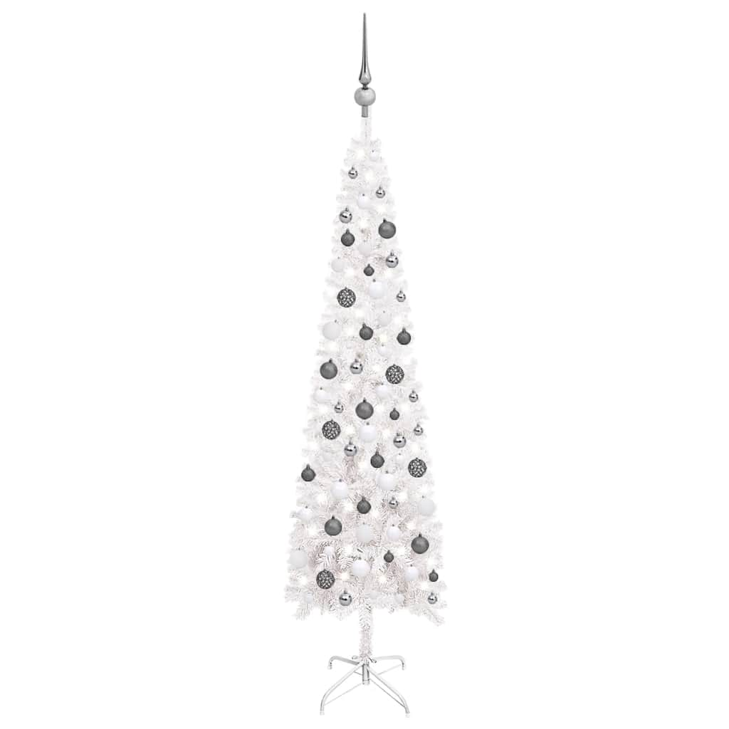 

vidaXL Slim Christmas Tree with LEDs&Ball Set White 70.9"