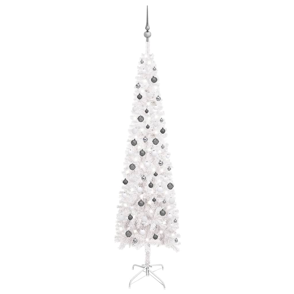 

vidaXL Slim Christmas Tree with LEDs&Ball Set White 94.5"