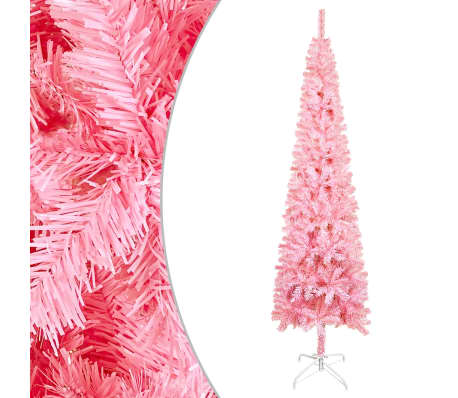 vidaXL Plona apšviesta Kalėdų eglutė su žaisliukais, rožinė, 180cm