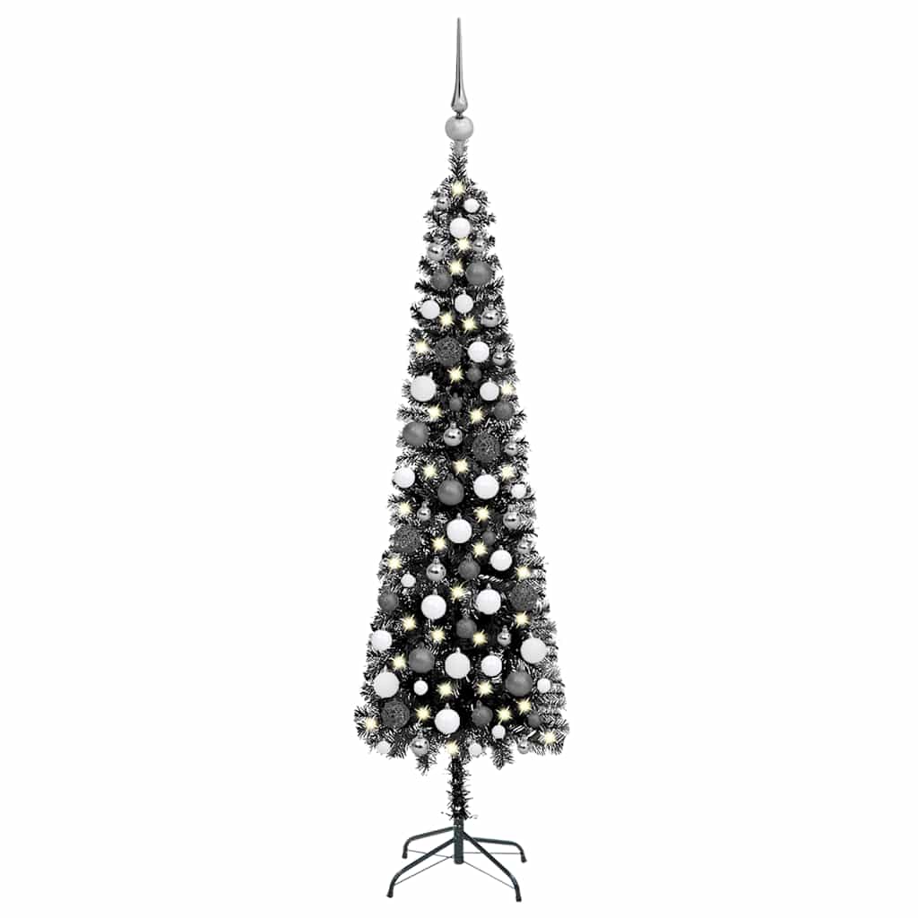 

vidaXL Slim Christmas Tree with LEDs&Ball Set Black 82.7"