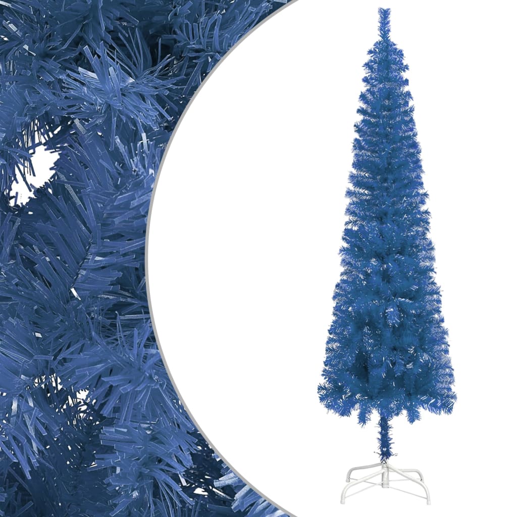 vidaXL Brad de Crăciun pre-iluminat slim, set globuri, albastru 210 cm