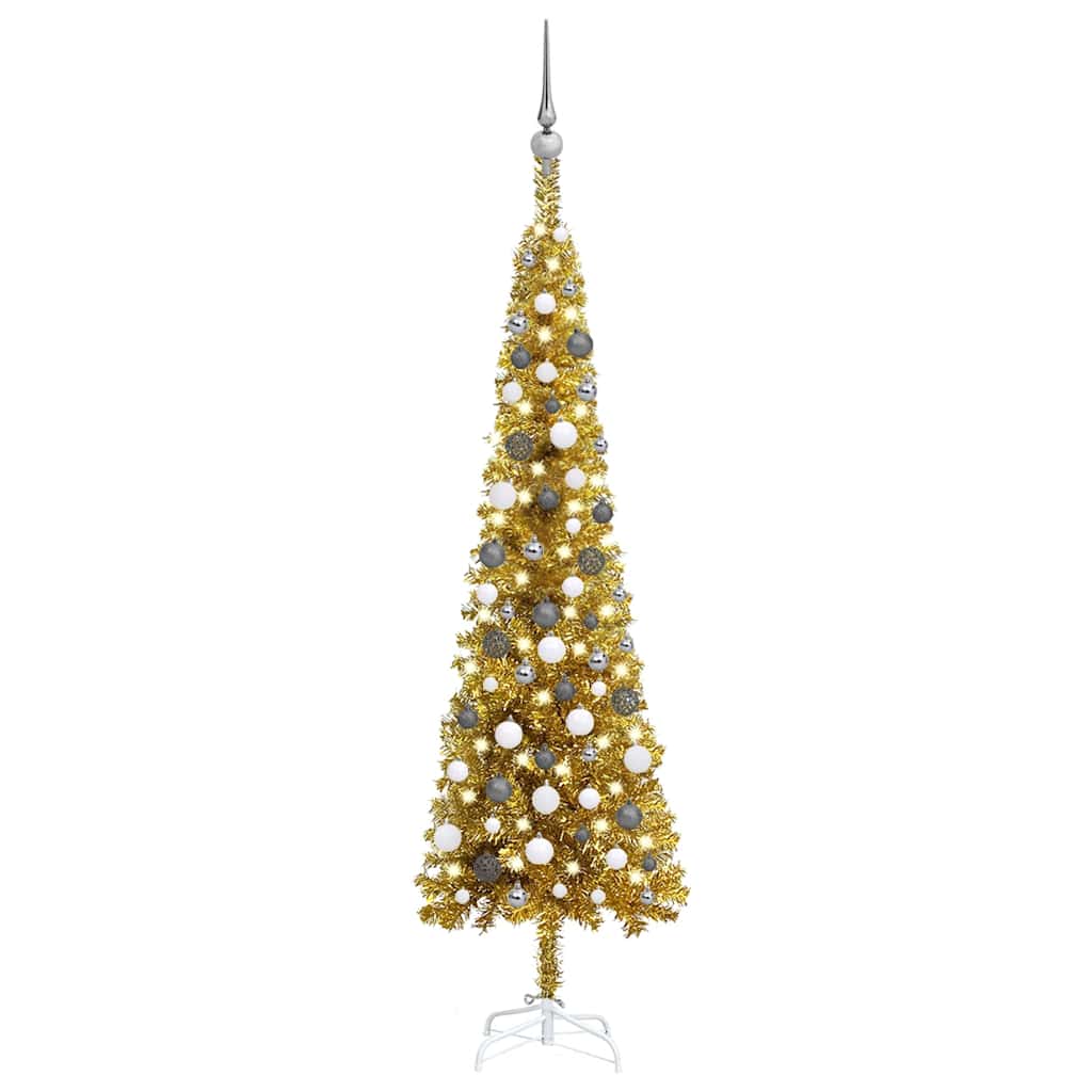 

vidaXL Slim Christmas Tree with LEDs&Ball Set Gold 70.9"