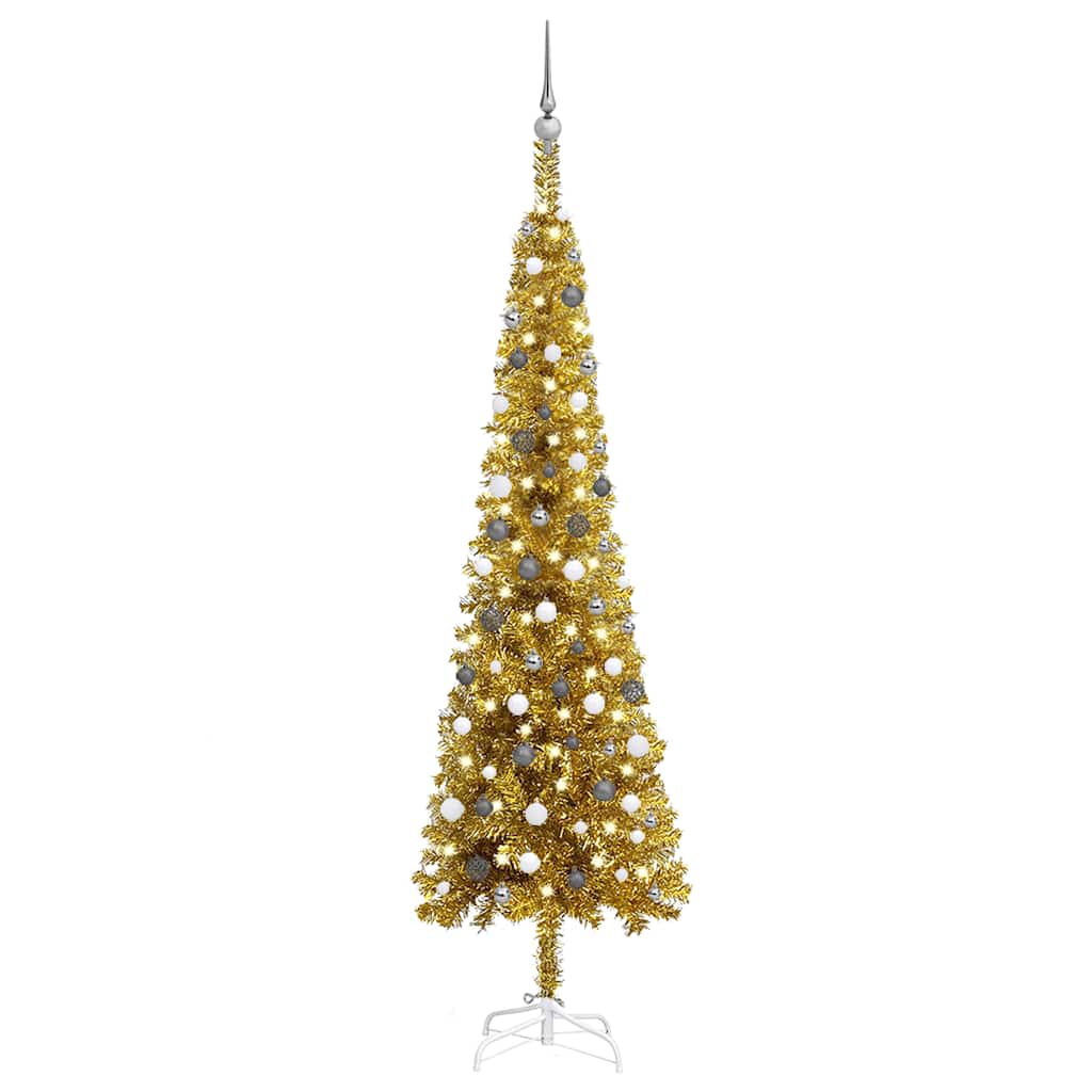 

vidaXL Slim Christmas Tree with LEDs&Ball Set Gold 94.5"