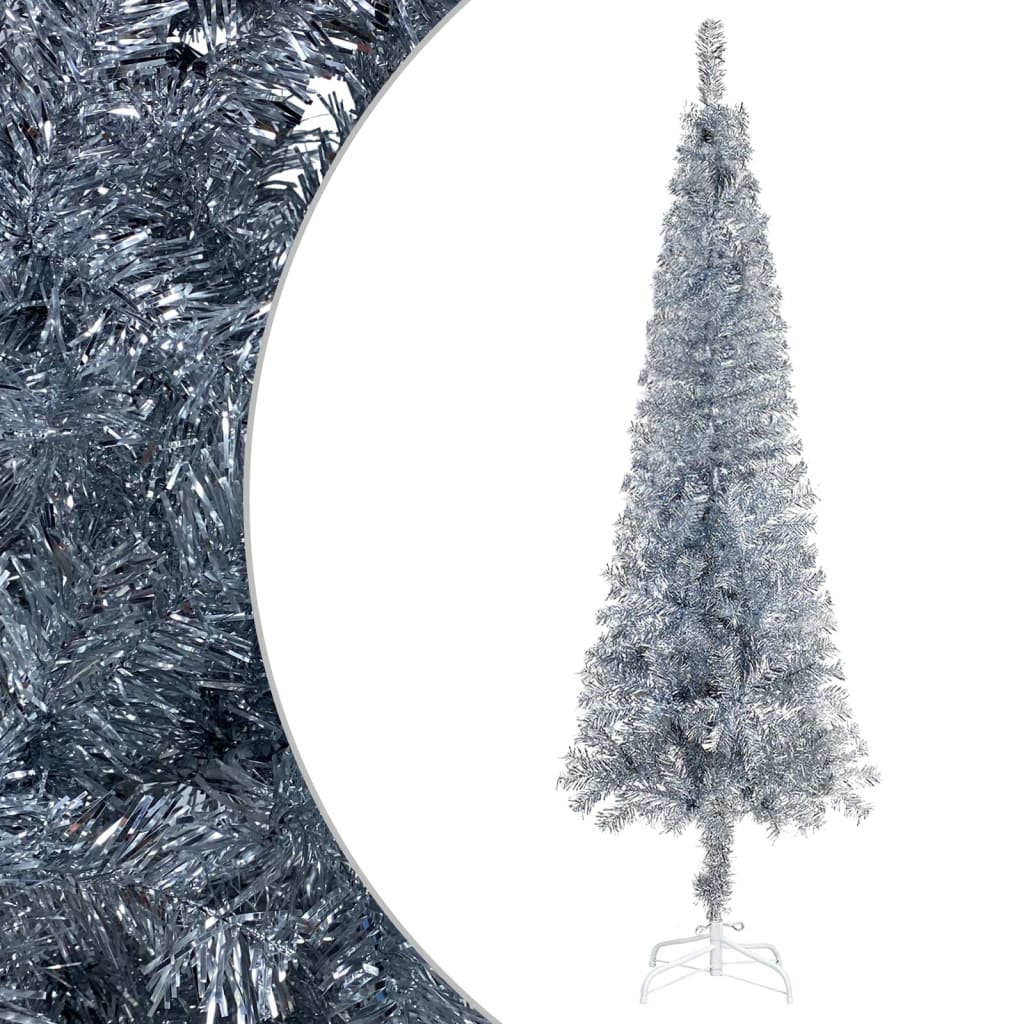 vidaXL Χριστουγεννιάτικο Δέντρο Προφωτ. Slim με Μπάλες Ασημί 210 εκ.