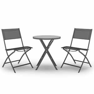 3dílný skládací bistro set ocel šedý - obrázek 2