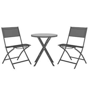 3dílný skládací bistro set ocel šedý - obrázek 3