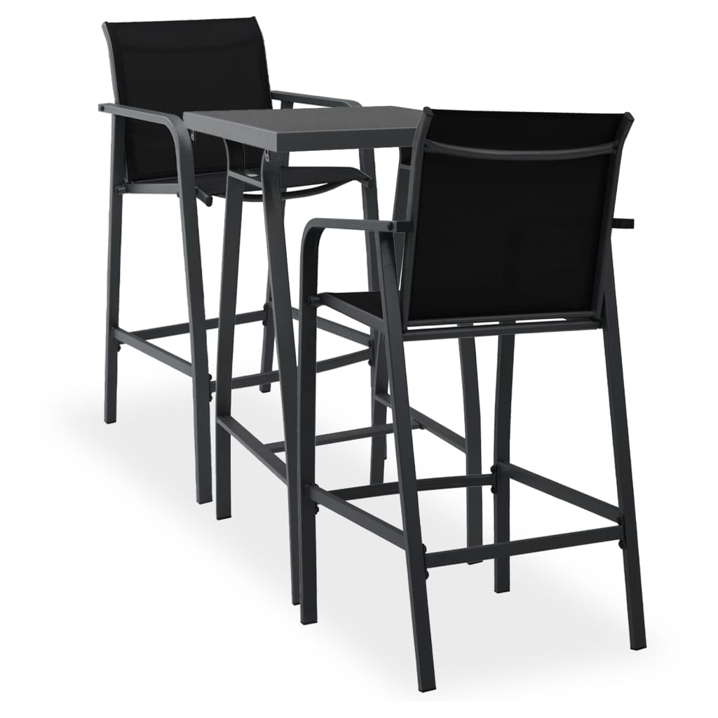 vidaXL Set mobilier de bar pentru grădină, 3 piese, negru