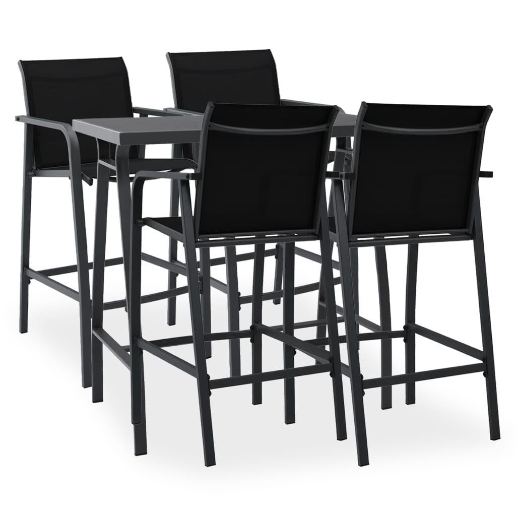 vidaXL Set mobilier de bar pentru grădină, 5 piese, negru