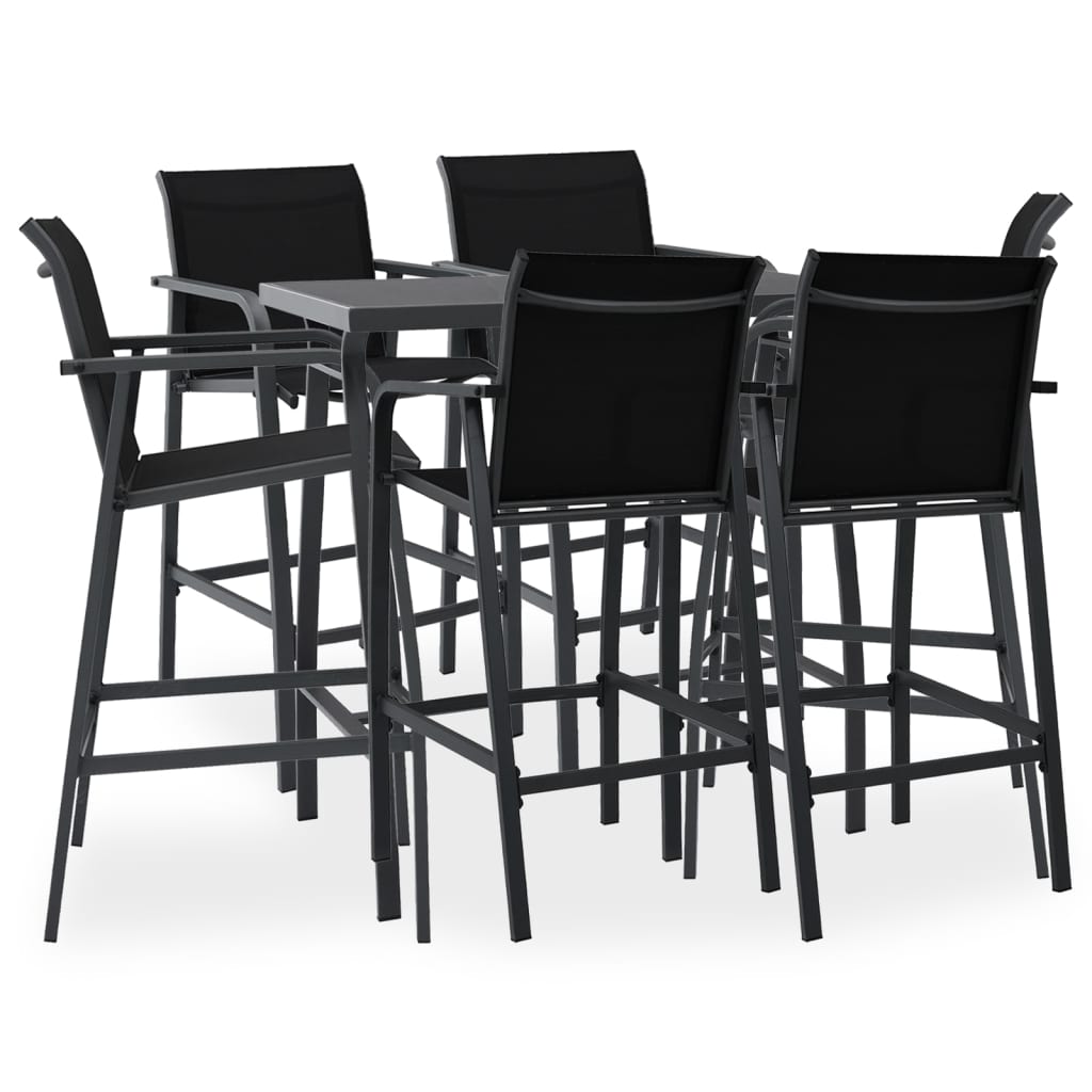 vidaXL Set mobilier de bar pentru grădină, 7 piese, negru