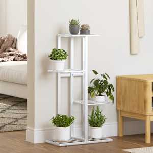 Stojalo za rože 4-nadstropno 43x22x76 cm bela kovina