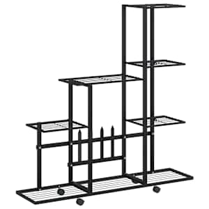 Stojan na květiny na kolečkách 94,5 x 25 x 92,5 cm černý kov - obrázek 2