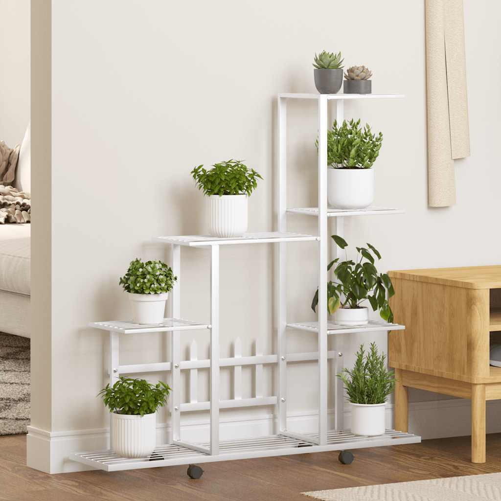 vidaXL Blumenständer auf Rollen 94,5x25x92,5 cm Weiß Metall