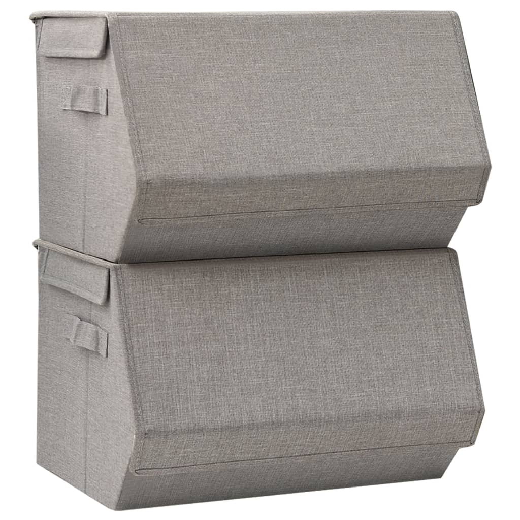 vidaXL Stackable Storage Boxes with Lid Set of 2 pcs Fabric Grey