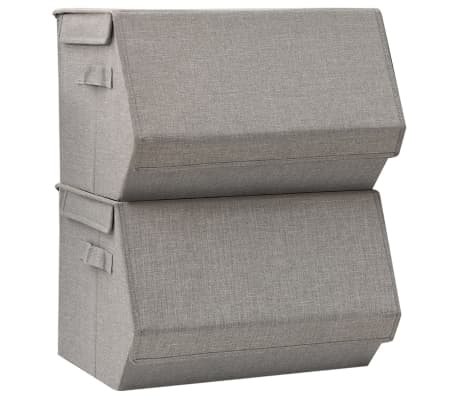 vidaXL Stackable Storage Boxes with Lid Set of 2 pcs Fabric Grey