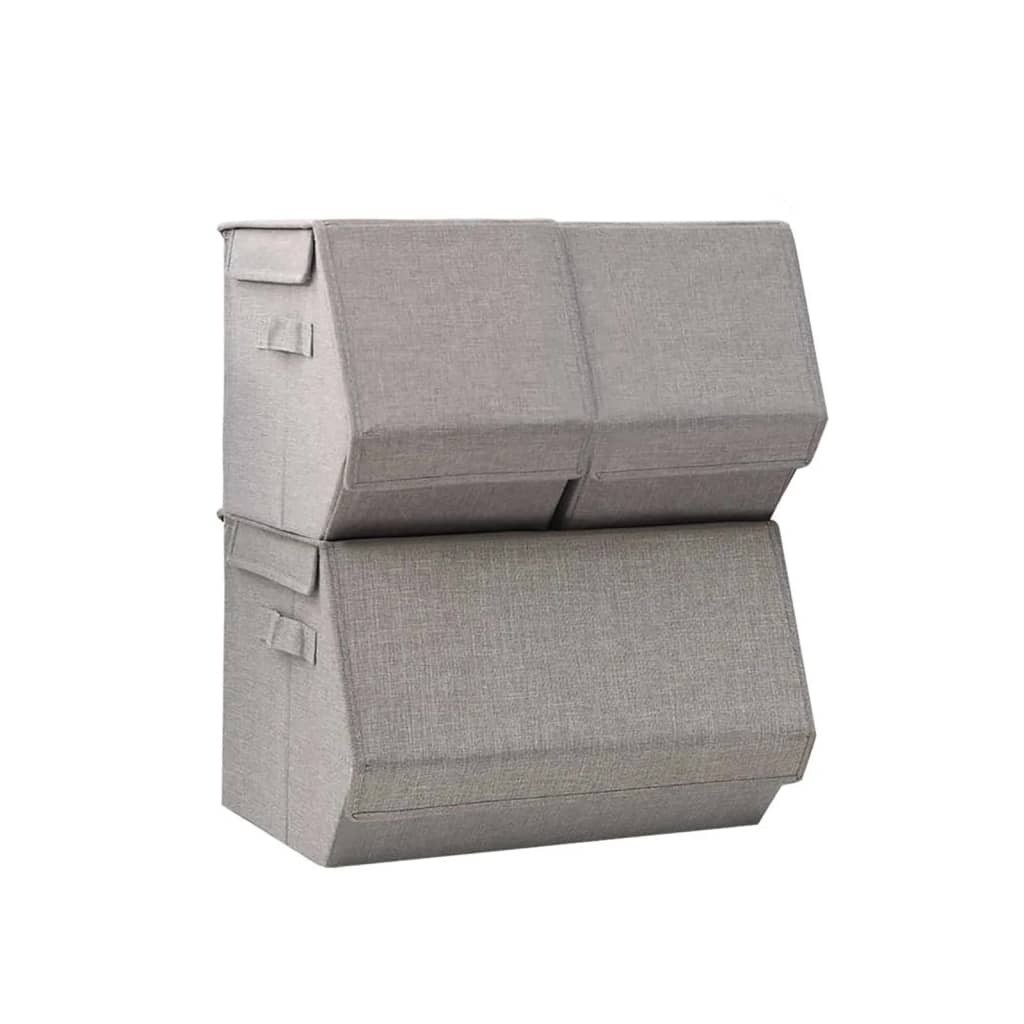 vidaXL Stackable Storage Box Set of 3 Pieces Fabric Grey
