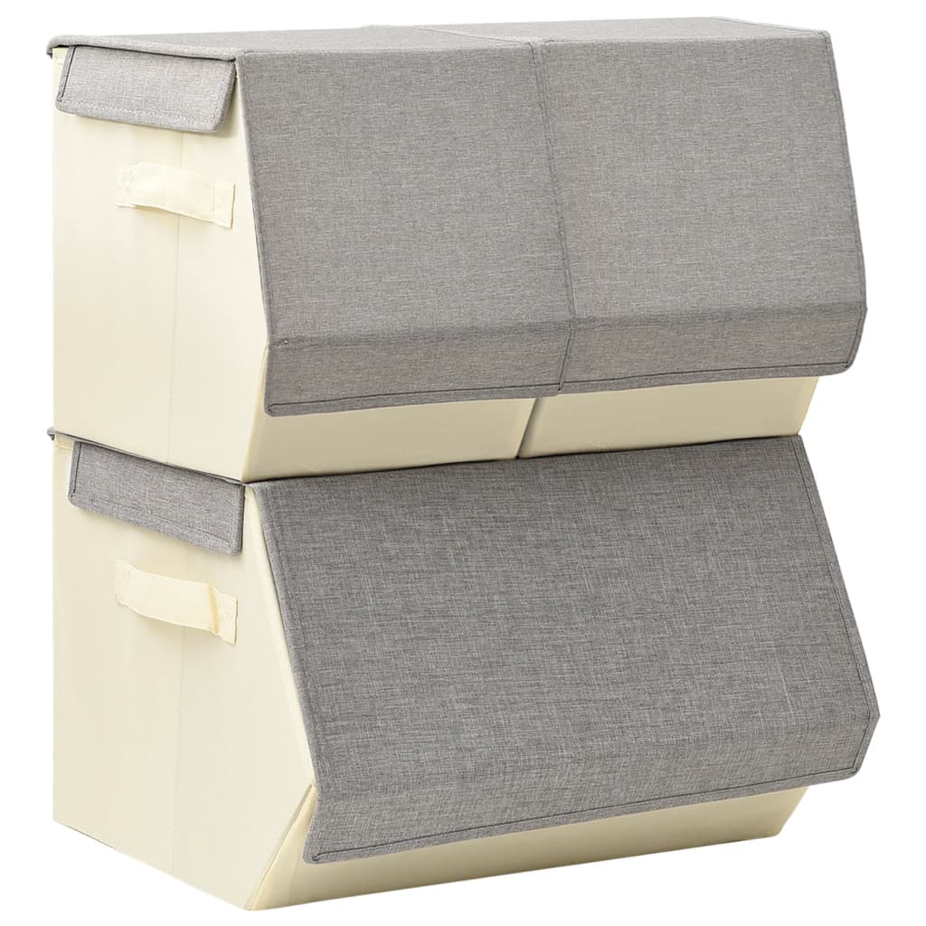 vidaXL Boîtes de rangement empilables 3 pcs Tissu Gris et crème