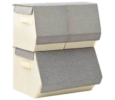 vidaXL Boîtes de rangement empilables 3 pcs Tissu Gris et crème