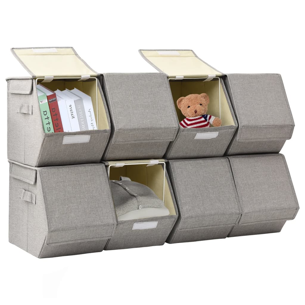 Boîtes de rangement empilables avec couvercle 8 pcs Tissu Gris