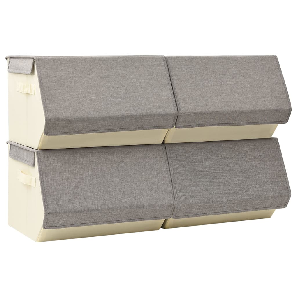 vidaXL Stackable Storage Boxes with Lid Set of 4 pcs Fabric Grey&Cream