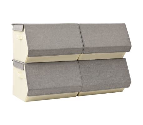 vidaXL Stackable Storage Boxes with Lid Set of 4 pcs Fabric Grey&Cream