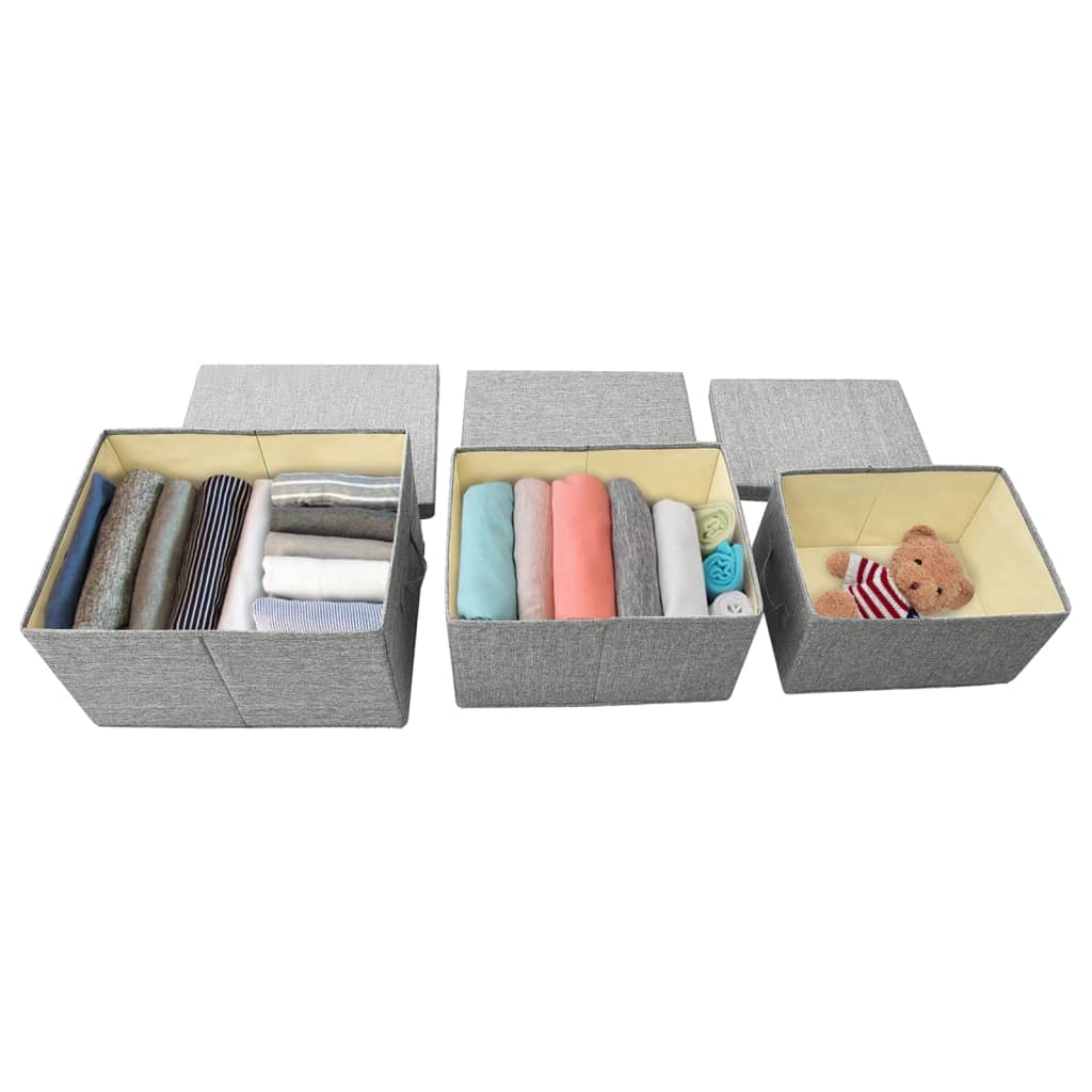 vidaXL Conjunto caixas de arrumação empilháveis 3 pcs tecido cinzento