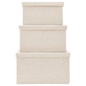 Stohovatelné úložné boxy 3dílná sada textil krémové - obrázek 5