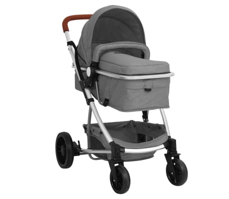 vidaXL Kinderwagen 3-in-1 aluminium lichtgrijs