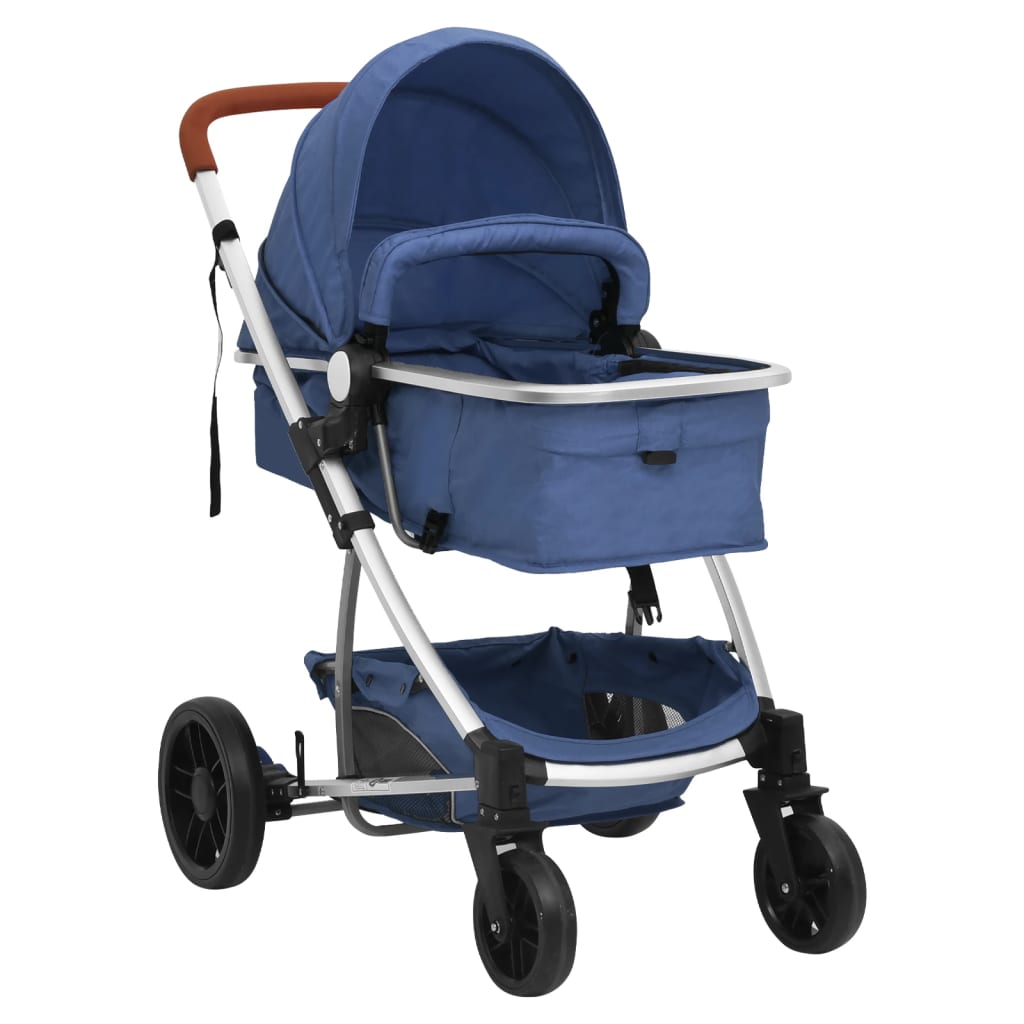 vidaXL Poussette pour bébé 3-en-1 Bleu marine Aluminium