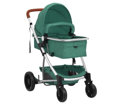 vidaXL Бебешка количка 3-в-1, зелена, алуминий
