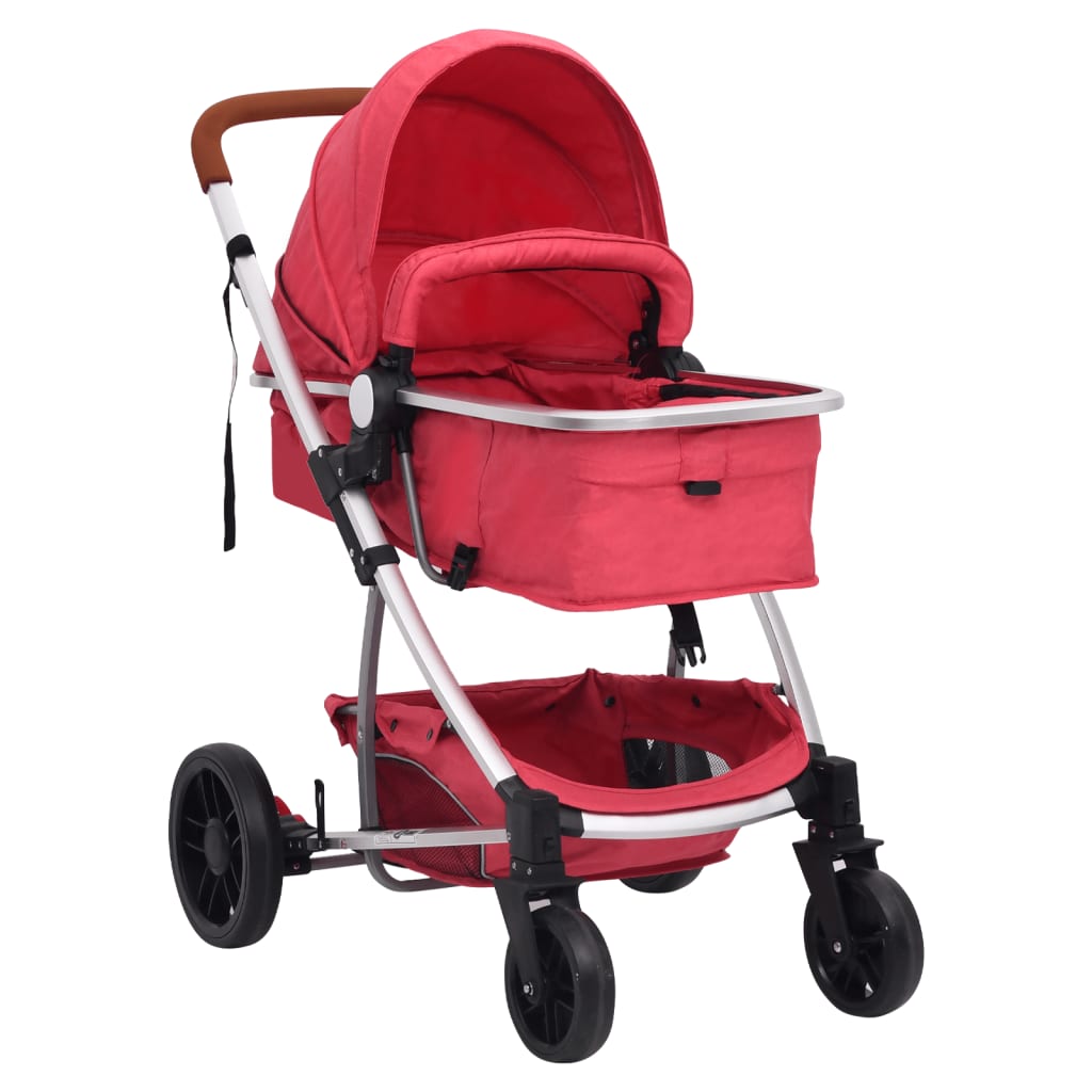 vidaXL Poussette pour bébé 2-en-1 Rouge Aluminium