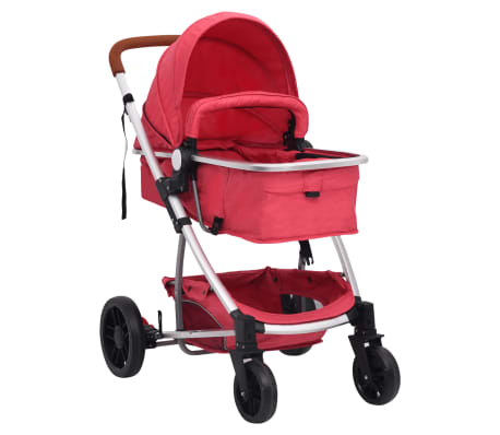 vidaXL Otroški voziček 2 v 1 rdeč aluminij