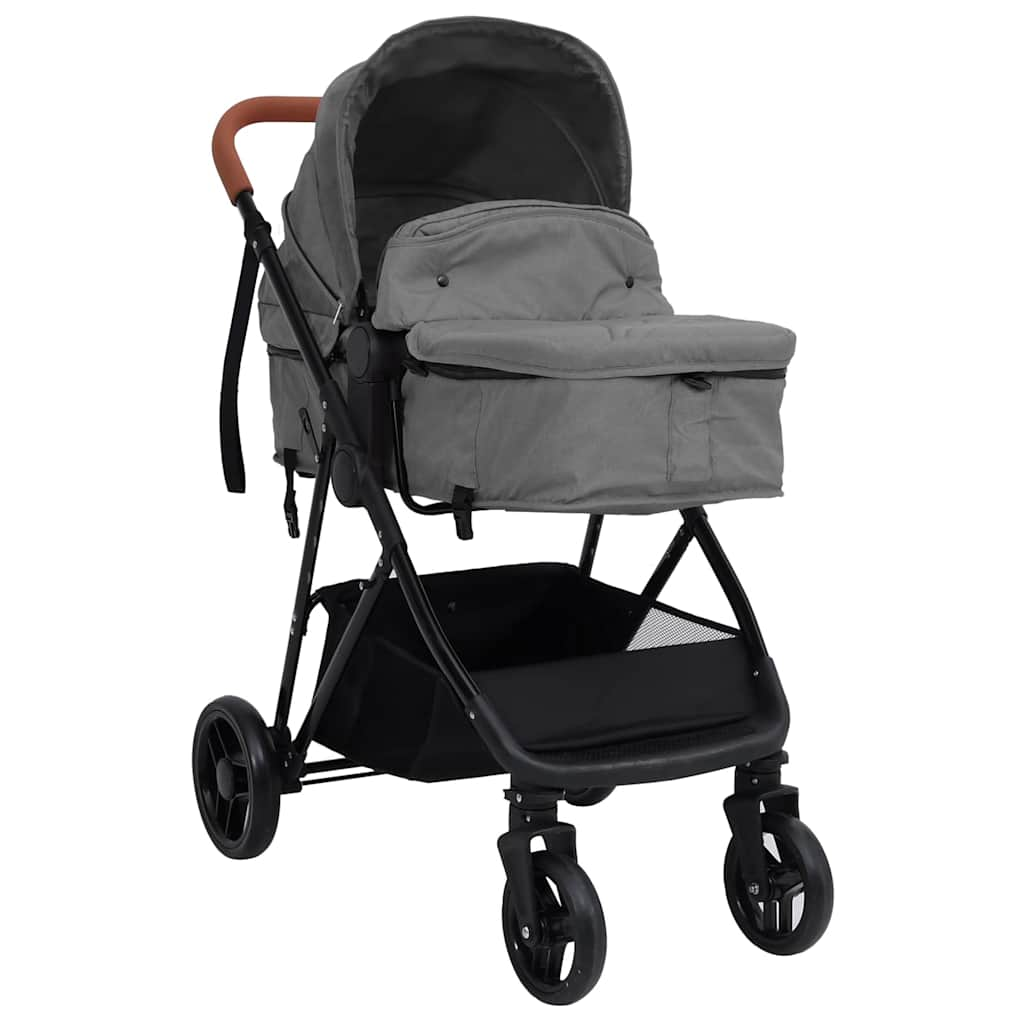 vidaXL Poussette pour bébé 3-en-1 Gris clair et noir Acier