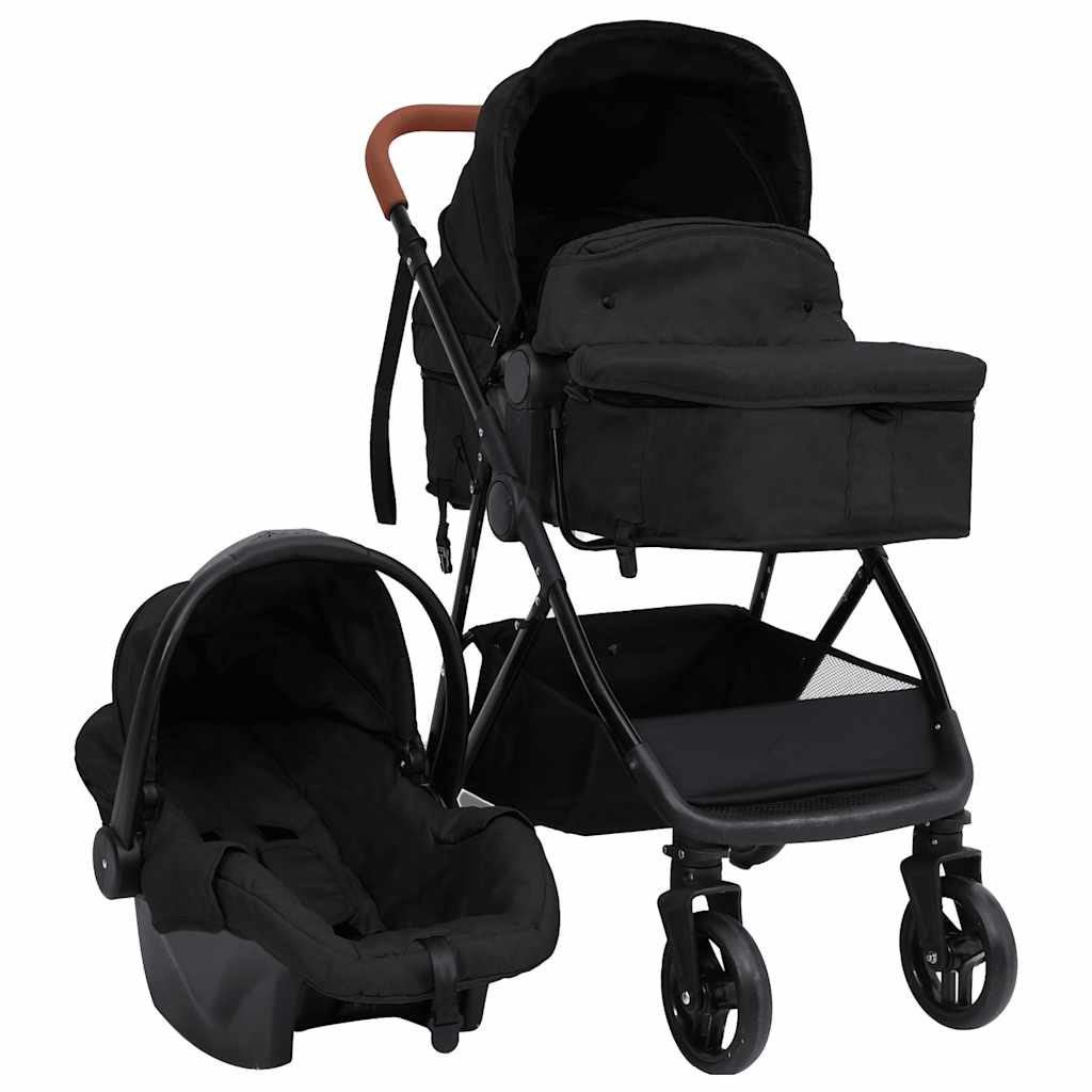 vidaXL Carrinho de bebé 3-em-1 aço antracite e preto