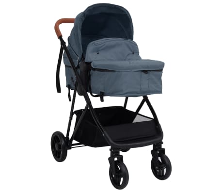 vidaXL Бебешка количка 3-в-1, нейви синьо и черно, стомана