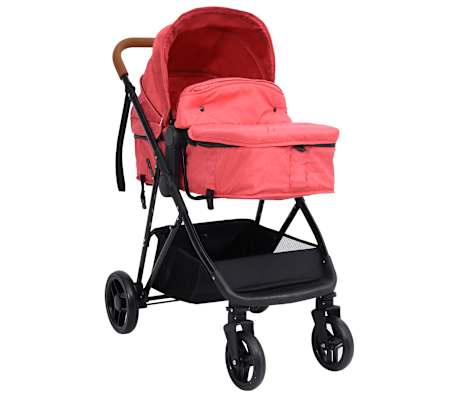 vidaXL Poussette pour b&eacute;b&eacute; 3-en-1 Rouge et noir Acier