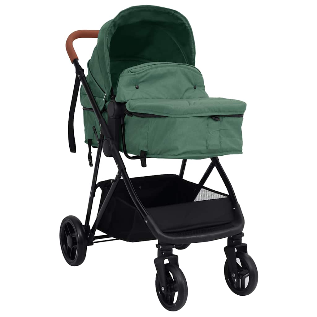 

vidaXL Kinderwagen 3-in-1 staal groen en zwart