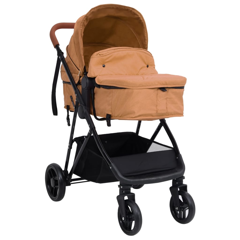 vidaXL Kinderwagen 2-in-1 staal taupe en zwart