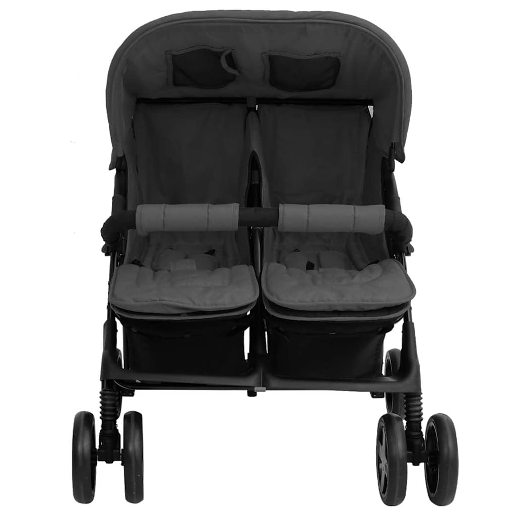 

vidaXL Tweelingkinderwagen staal donkergrijs