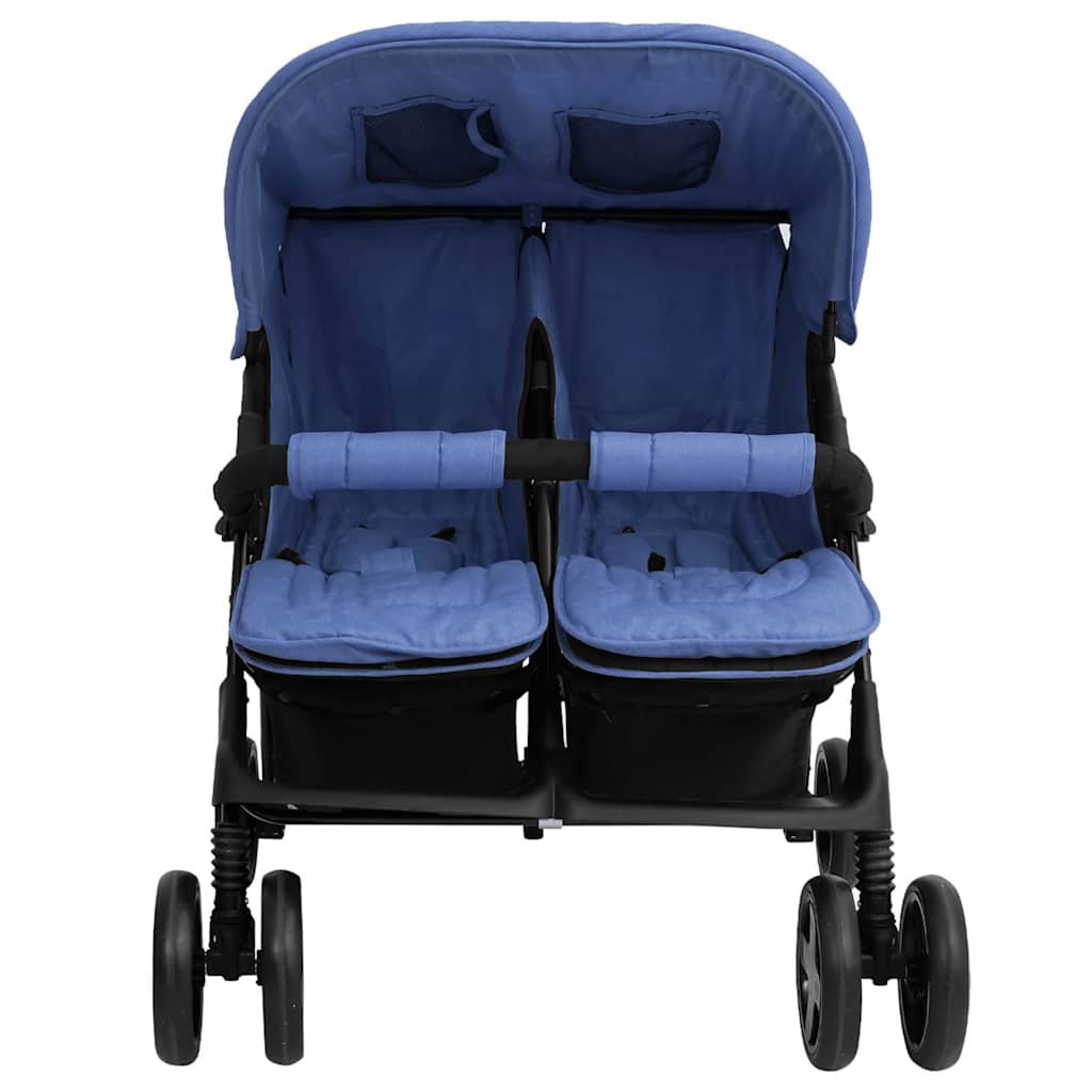 vidaXL Cărucior pentru gemeni, bleumarin, oțel