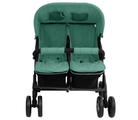 vidaXL Otroški voziček za dvojčke zelen jeklen