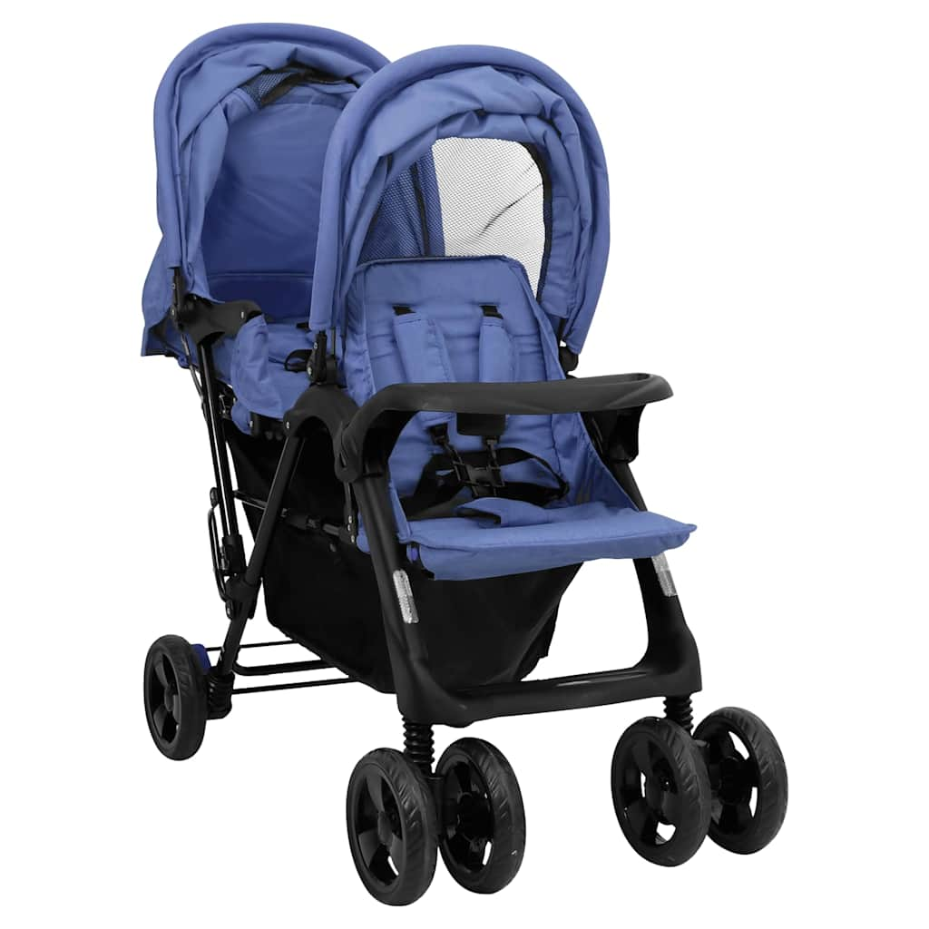 

vidaXL Tweelingkinderwagen tandem staal marineblauw