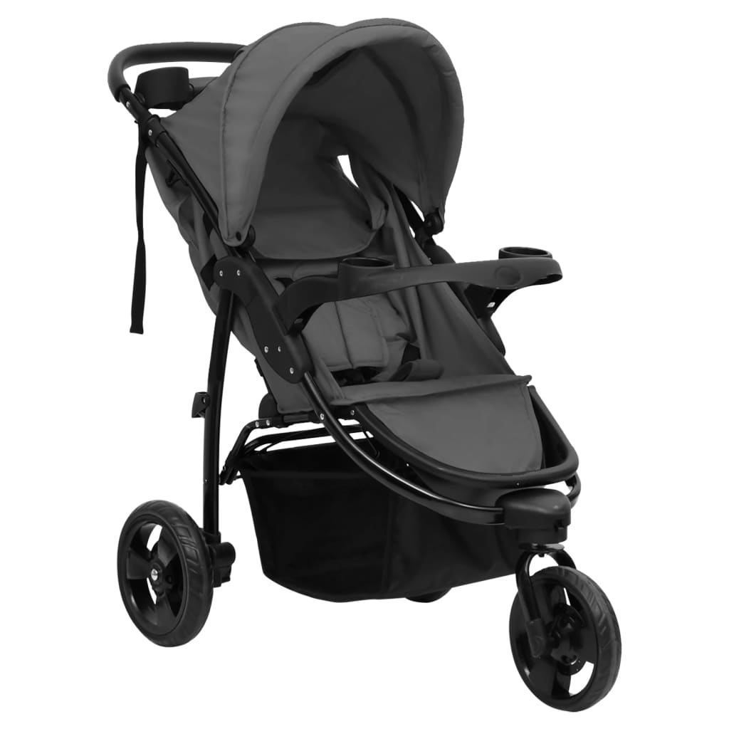 vidaXL Poussette bébé à 3 roues Gris foncé et noir Acier