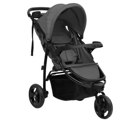 vidaXL Бебешка количка триколка, тъмносиво и черно, стомана